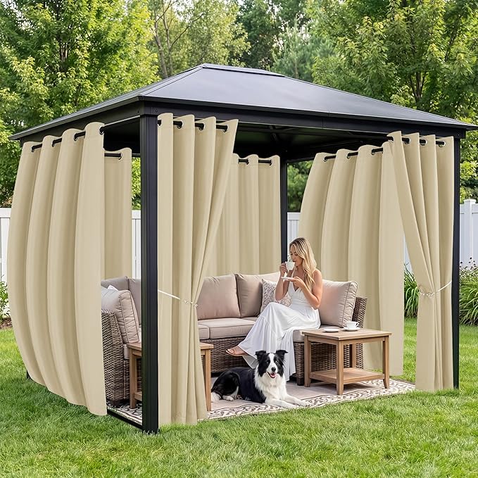 Patio Curtains Outdoor Waterproof 6 Panels - Windproof, Privacy, Weatherproof Outside Drapes for Gazebo Pergola Porch, Grommet Top and Tab Bottom, 54x95 Inch, Cream