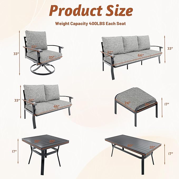 HOMREST Outdoor Loveseat Aluminum Patio Furniture Sofa, All-Weather Metal Outdoor Couch with Cushions, Grey