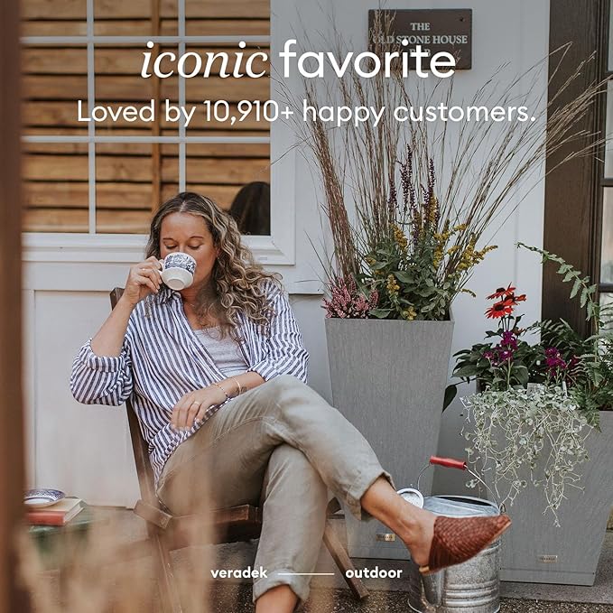 Veradek V-Resin Indoor/Outdoor Taper Planter (Gray, 30 inch - 2 Pack with 2 Saucer Trays)
