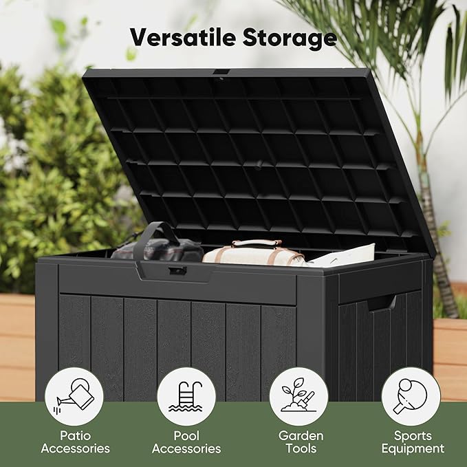 NEWBULIG 31 Gallon Deck Box, Weatherproof Resin Lockable Outdoor Storage for Secure Package Deliveries and Indoor Storage in Garden or Patio, Backyard