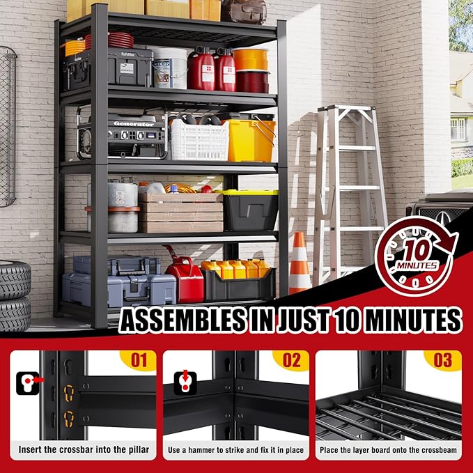 Set of 3 71"H Garage Shelving-3000LBS 5 Tier Storage Shelves,Adjustable Heavy Duty Metal Shelving Unit and Storage Large Wire Rack,Utility Steel Shelf For Shop Warehouse Industrial Pantry 71"x35"x16"