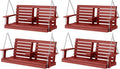 KINGYES Outdoor Hanging Porch Swing Set of 4, 2 Seat Patio Chair With Cup Holders, Waterproof Bench for Courtyard & Garden, 660LBS Weight Capacity, Red