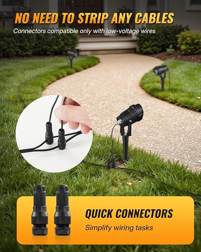 6W 700LM Low Voltage Landscape Lighting, 12V AC/DC 3000K Warm White LED Low Voltage Landscape Lights, IP65 Waterproof Outdoor Spotlights with Connectors for Garden Tree Yard 10Pack W01SLP1006