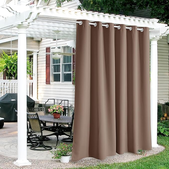 RYB HOME Outdoor Curtains 108 inches Long - Waterproof Privacy Blackout Indoor Outdoor Deck for Patio Door Canopy Divider Backdrop Lanai Pavilion Pergola, W 84 x L 108, 1 Pc, Mocha