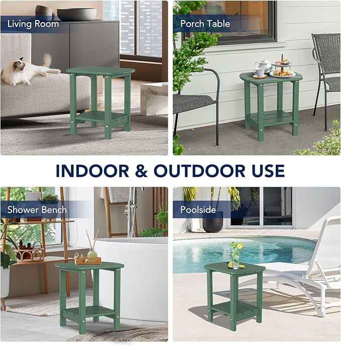 nalone Adirondack Side Table 16.5" Outdoor Side Table HDPE Plastic Double Adirondack End Table Small Table for Patio (Green)