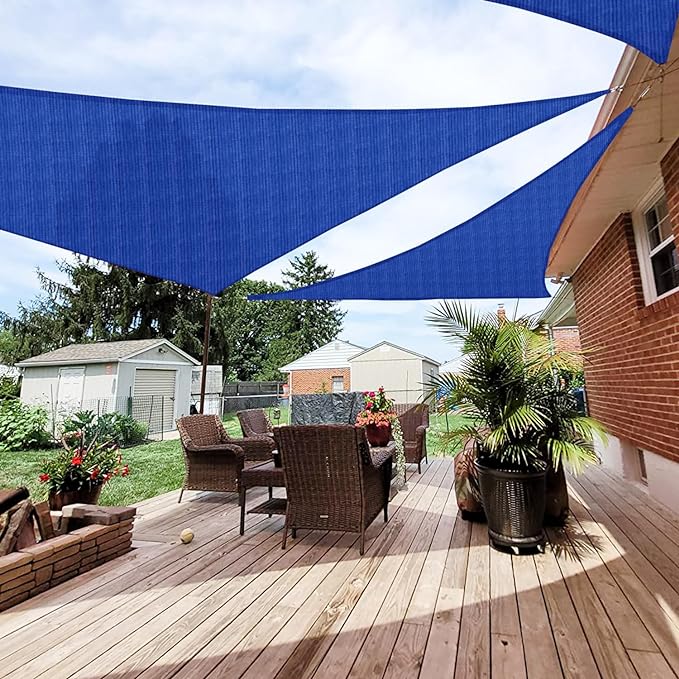 Patio Paradise 11' x 11' x 11' Sun Shade Sail Triangle Canopy Shade Cloth Fabric Sunlight Block Patio Pergola Cover HDPE Deck Awning for Outdoor Backyard Roof Shading, Blue