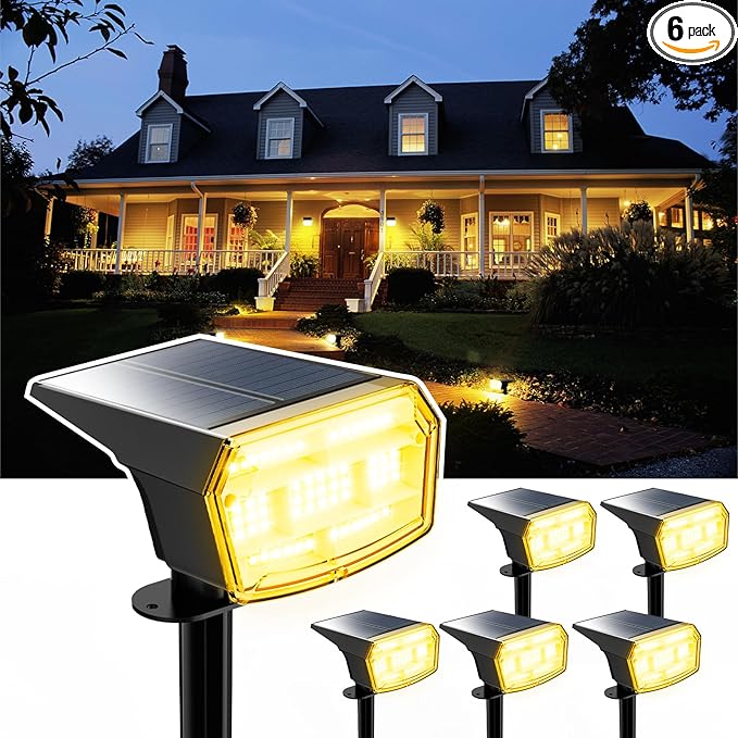 HIBOITEC Solar Spot Lights Outdoor Waterproof 59LED Landscape Lights Solar Powered Uplights Adjustable Brightness Dusk to Dawn for Outside Garden Yard Trees 6 Packs Warm White