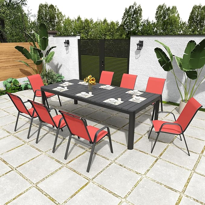 Patio Chairs Set of 8, Stackable Outdoor Dining Chairs for All Weather Textilene Fabric & Metal Frame, Outdoor Chairs Set for Backyard Deck Garden
