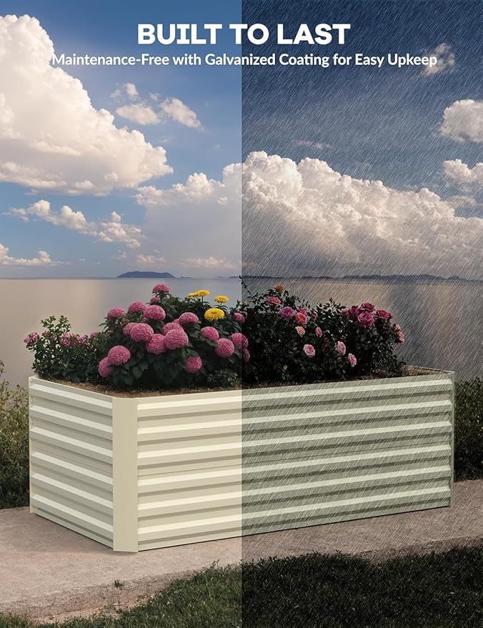 Garvee 6x3x2ft Galvanized Raised Garden Bed Outdoor,Rust-Resistant Raised Garden Beds for Gardening, Easy Assembly Outdoor Garden Box & Planters, Beige