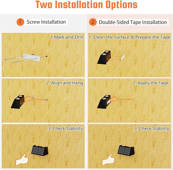 2-Pack Solar Fence Lights, Up & Down Lighting, 50LM/25LM Dual Brightness, 4 Color Modes, IP65 Waterproof, 1200mAh Battery, Screw/Adhesive Mount for Garden Wall Path Deck