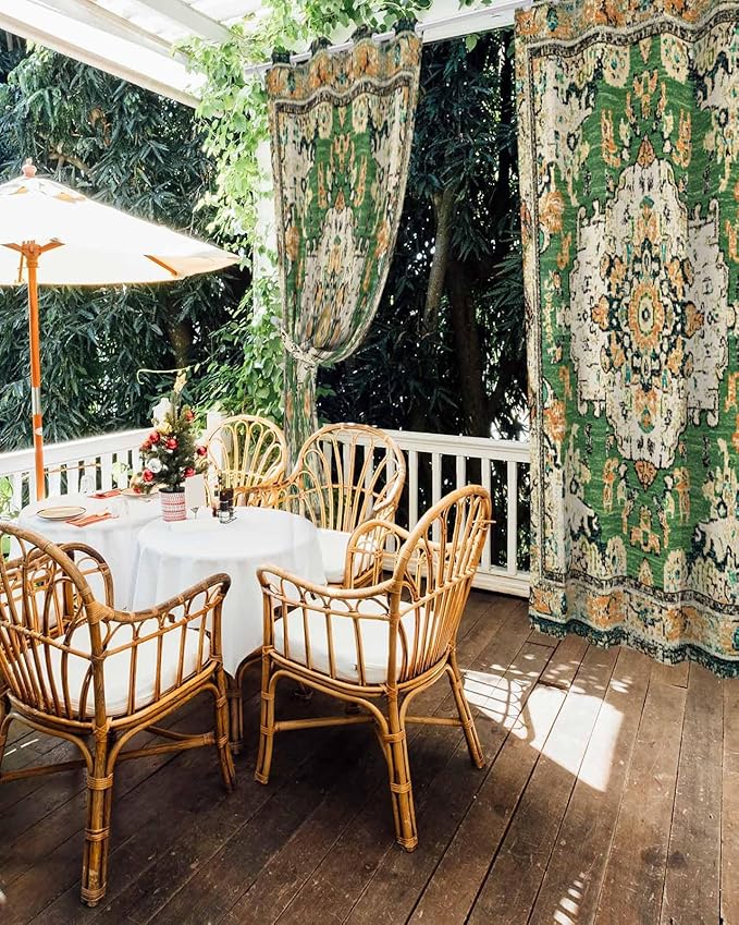 Ombre Green Boho Outdoor Curtains for Patio Waterproof, Grommet Privacy Curtain Drapes Weatherproof Outside Curtains for Porch GazeboPergola Cabana 1 Panel 54x84inch Vintage Ethnic Tribal Geometric
