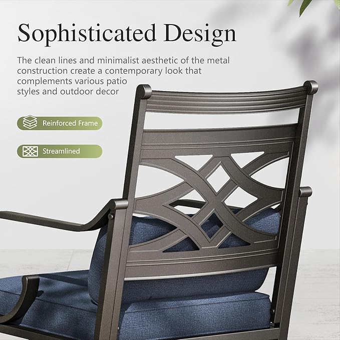 Sophia and William Swivel Outdoor Patio Dining Set for 4, Outdoor Table and Chairs, Removable Seat Cushions, Black 37" Patio Dining Table,Blue