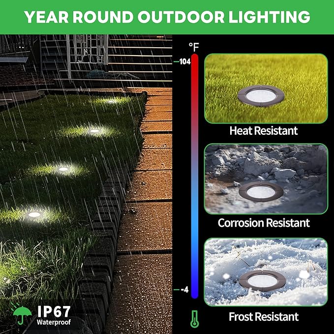 Landscape Well Lights Kit, 4 Pack LED Low Voltage Ground Lights and 100W Transformer and 100FT Cable and 20 Wire Connectors, IP67 Waterproof Aluminum for Driveway Walkway Tree 580LM