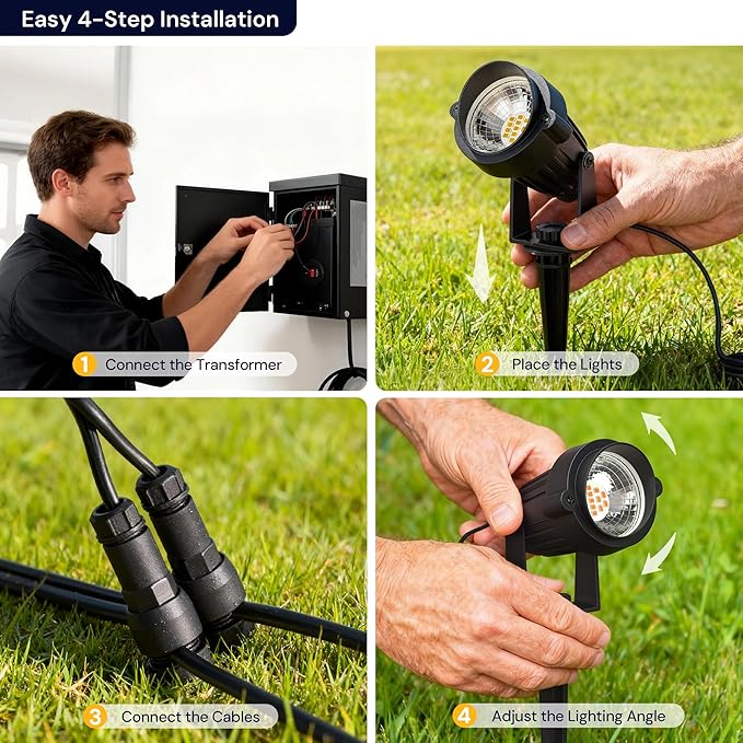 L LOHAS LED 5W Low Voltage Landscape Lighting, 12V 24V Outdoor Spot Lights with Connectors, IP66 Waterproof 3000K Warm White Plug in Spotlights for Yard, Garden, Pathway, House (6 Pack)