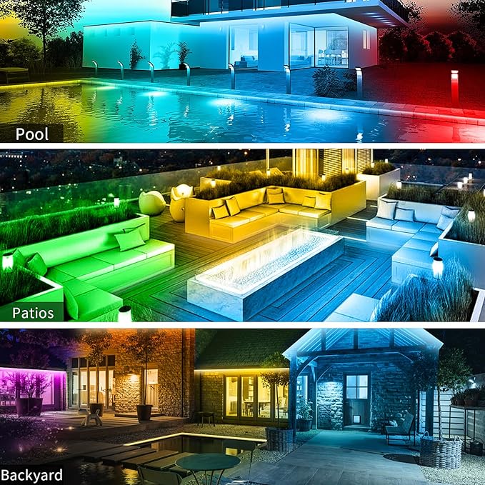 KSIPZE 100ft(2x50ft) Outdoor led Strip Lights Waterproof IP68, RGB Outdoor led Lights with Button & Bluetooth App Control, Music Sync, Timer, Exterior Led Rope Lights for Decor Balcony, Roof
