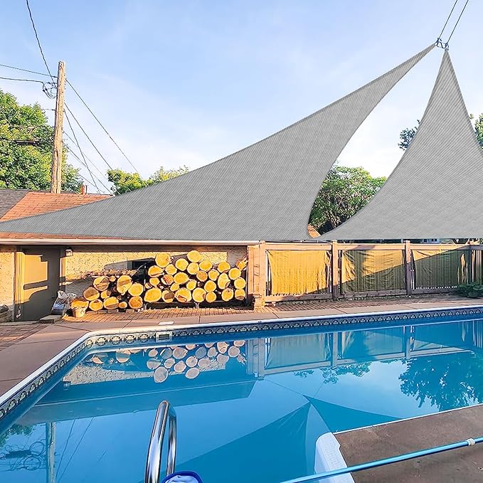 E&K Sunrise 18' x 18' x 18' Sun Shade Sail Triangle Canopy Shade Cover UV Block for Patio Backyard Garden Outdoor (Light Gray)