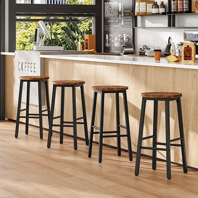 HOOBRO Bar Stools, Barstools Set of 4,Counter Height Barstools, 24.8" Bar Stools for Kitchen Island, Industrial Bar Chairs, for Dining Room, Kitchen, Bar, Rustic Brown and Black BF07BYP401G1