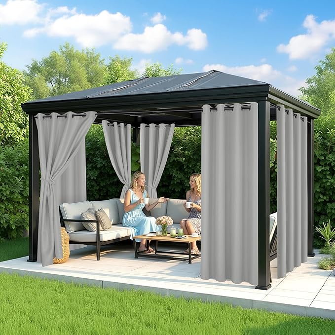 Outdoor Curtains for Patio Waterproof - 6 Panels Privacy Weatherproof Outside Curtains with Grommets for Pergola, Gazebo, Porch, Cabana, Balcony, 54 x 108 Inch, Silver