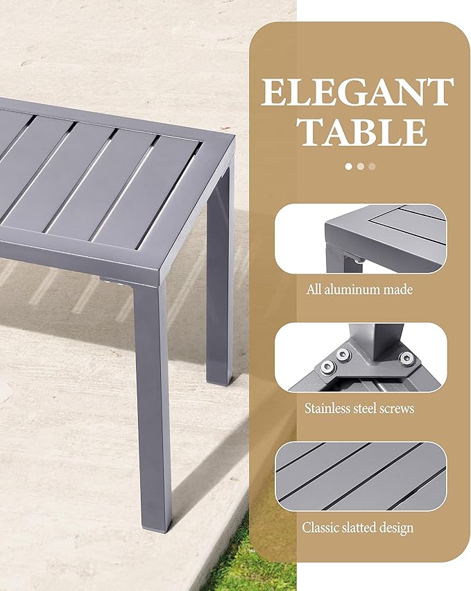 Crestlive Products Outdoor Side Table Set of 2, Aluminum Rectangular Side/End Table, Small Patio Coffee Bistro Table for Outdoor Indoor (Light Grey)