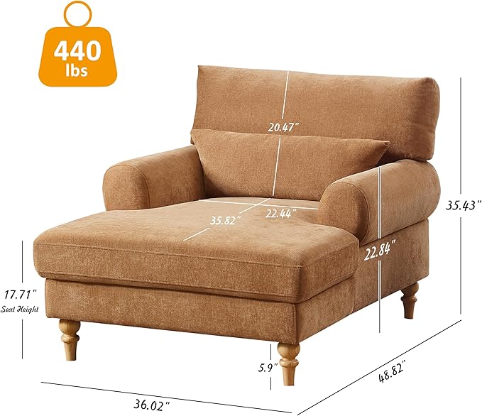 Modern Chaise Lounge Chair with Adjustable Backrest, Upholstered Indoor Leisure Sofa Recliner, Oversized Accent Chair Deep Seat Reading Armchair for Living Room, Bedroom, Office, Light Curry