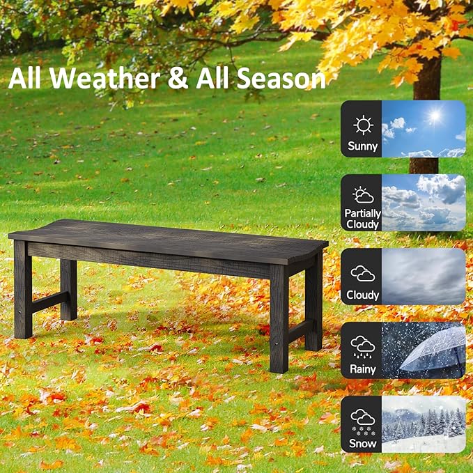 Outdoor Bench Set of 2, 2-Person Patio Backless Benches, HIPS Weatherproof Garden Bench That Never Rot and Fade, Suit for Backyard, Church, Patio, Deck and Entryway (Black)