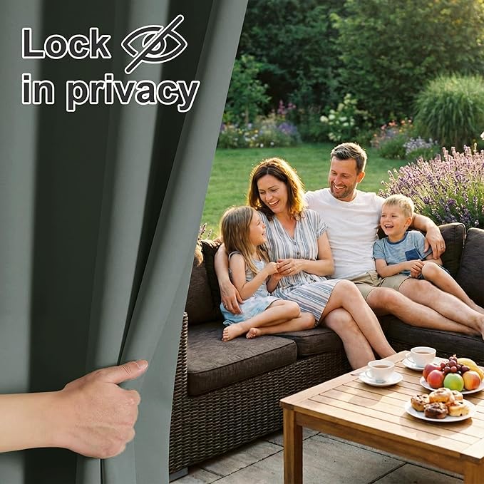 RYB HOME Outdoor Curtains for Patio Waterproof Block Sunlight Thermal Insulated Privacy Assured Thick Outside Curtains for Porch, Gazebo, Pergola, W52 x L84, Dark Green, 1 Panel