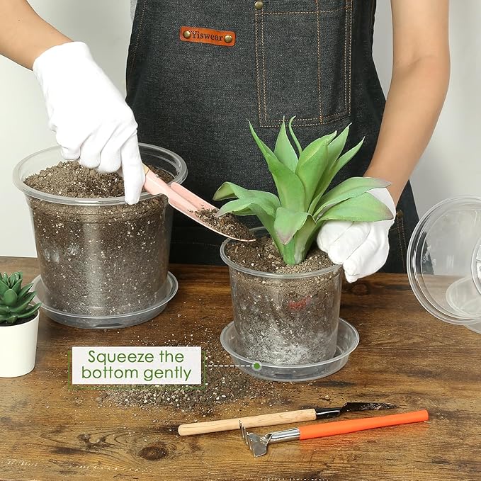 6 Inch Clear Nursery Pots for Plants with Sacuers 15 Pack, Plastic Flower Pots with Drainage Holes, Variety Pack Seedlings Garden Pot for Indoor Outdoor (6 inch)
