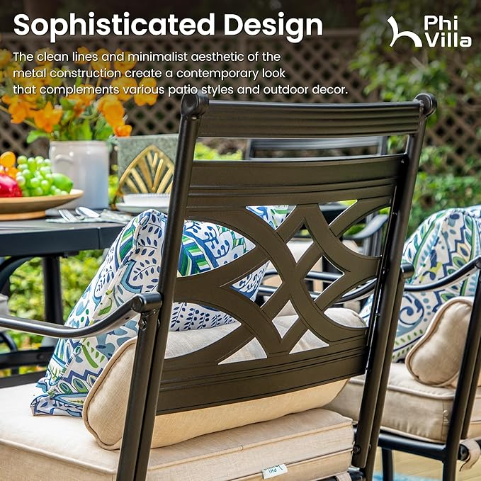 PHI VILLA 7 Pieces Patio Bar Set,Outdoor Bar Table and Chairs Set, Strong and Heavy Duty Outdoor Bar Set with Cushion and Pillow，6PCS Swivel Bar Stools with Rectangular Bar Height Table