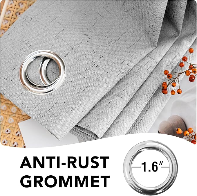 H.VERSAILTEX Linen Blackout Curtains Durable Thick Textured Linen Look 100% Blackout Patio Door Curtain Anti Rust Grommet Extra Wide Sliding Door Curtain Panel, Glacier Gray, W100 x L84 inch