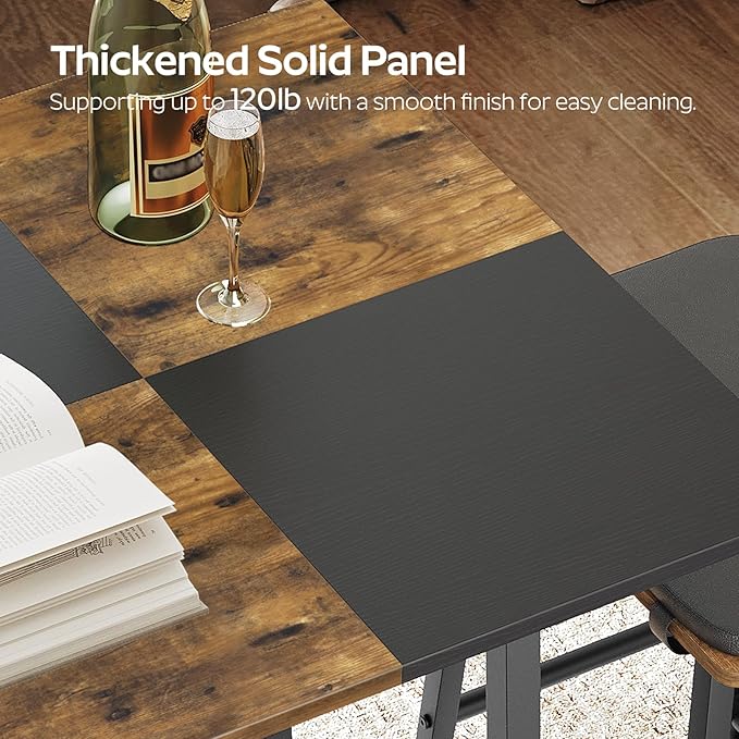 Bar Table, Kitchen Dining Table, Bar Counter Height Table, Pub Color Matching Breakfast Table, for Dining Room, Tavern, Coffee Corner, Party, Rustic Brown and Black BT02BR