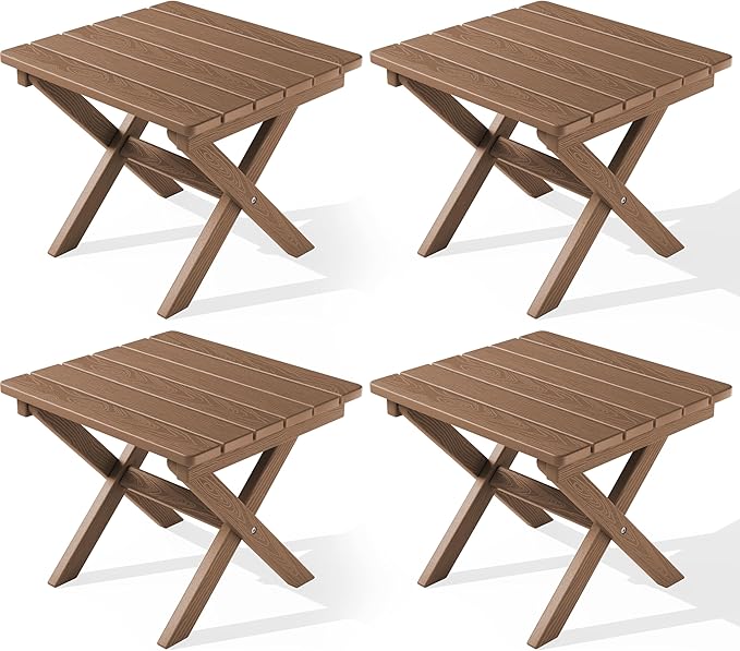 SERWALL Folding Outdoor Side Table Set of 4, Small Adirondack Side Table, Brown