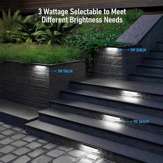 LEONLITE 12 Inch LED Hardscape Lighting, Update Retaining Wall Lights, LED Landscape Lighting, 12-24V AC/DC Paver Light Low Voltage, 3W/5W/7W Dimmable Outdoor Step Light, 5000K Daylight, ETL, 4 Pack