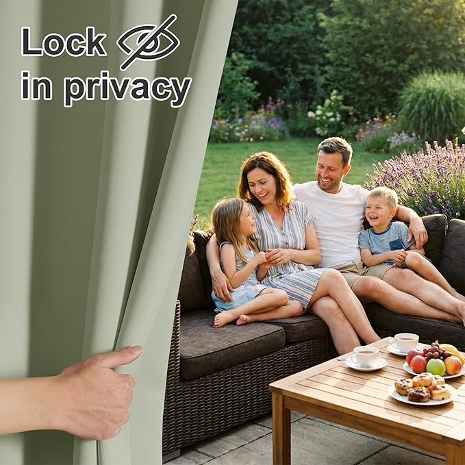 RYB HOME Extra Wide Outdoor Curtains for Patio Waterproof Heavy Duty Thermal Insulated in Summer Full Coverage Privacy for Porch, Gazebo & Pergola, W100 x L84, Sage Green, 1 Panel
