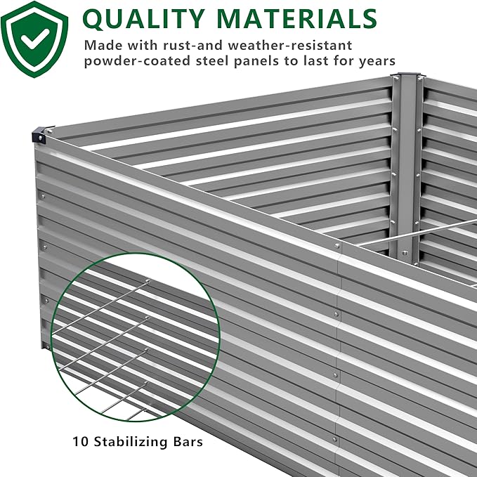 12x4x2FT Galvanized Raised Garden Bed Kit,Vegetable Plant Boxes-Rectangle Metal Flower Box,Large Planter Raised Beds Outdoor Garden for Planting,Fruit,Herb-Silver