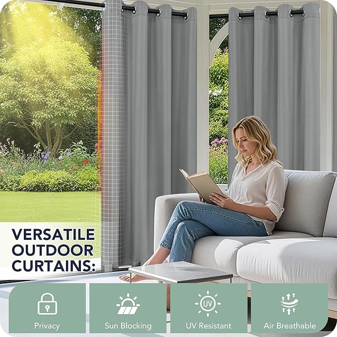 Gazebo Curtains Outdoor Waterproof 6 Panels - Windproof, Privacy, Weatherproof Outside Drapes for Patio Pergola Porch, Grommet Top and Tab Bottom Drape, 54x84 Inch, Grey