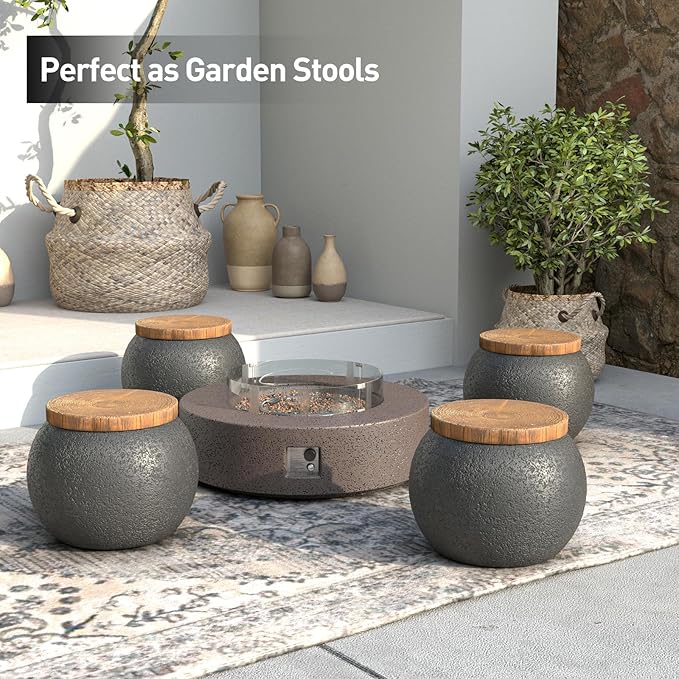 SUNBURY Outdoor Indoor Side Table, 14" W Outdoor End Tables for Patio, Accent Side Table, Decorative Garden Stool Wooden-Look Top Concrete for Livingroom Bedroom, Garden, Backyard