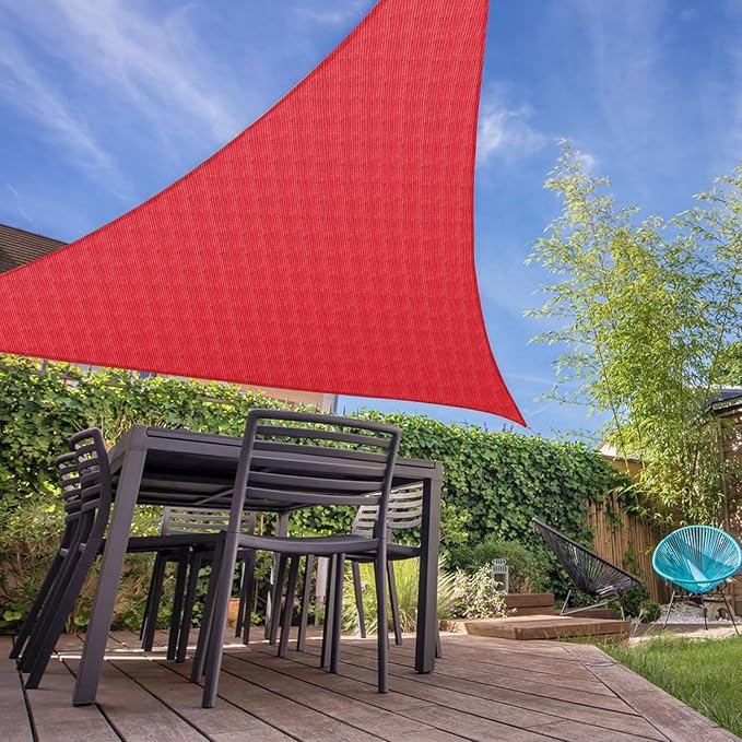 E&K Sunrise 16' x 16' x 16' Sun Shade Sail Triangle Canopy Shade Cover UV Block for Patio Backyard Garden Outdoor (Red)