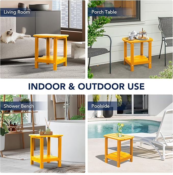 nalone Adirondack Side Table 16.5" Outdoor Side Tables HDPE Plastic Double Patio Small Table for Outdoors (Orange)