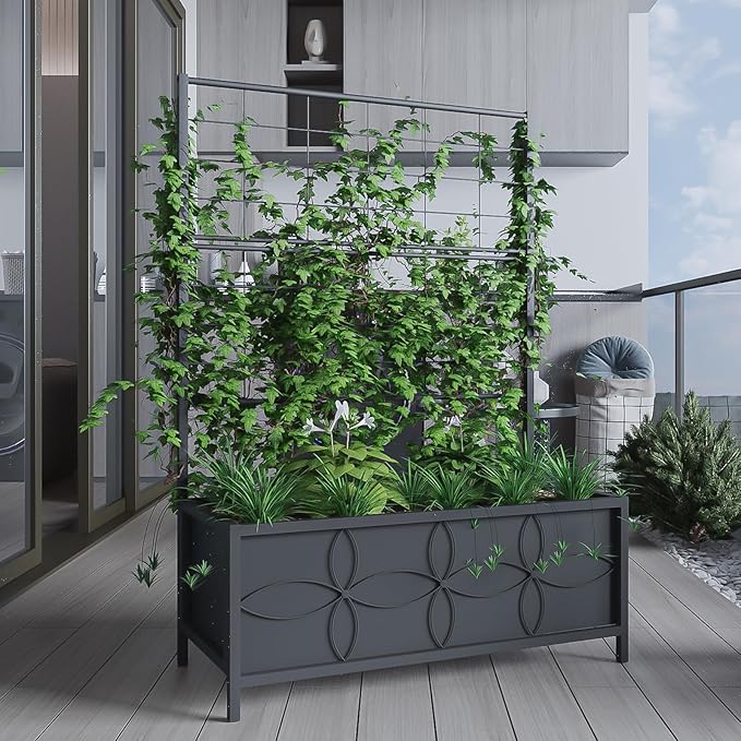 Zhongma Sturdy Raised Garden Bed with Trellis (15.75 x 35.43 x 48.8 in) for Vegetables Flower, Planter Box for Backyard Patio Balcony