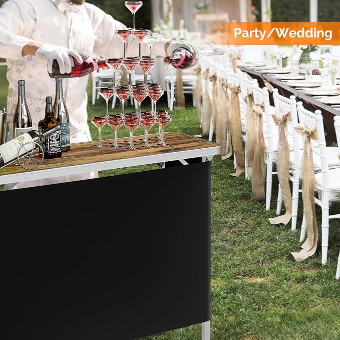 VINGLI 43" Portable Bar Table with Pole, 3-Tier Shelves, Mobile Bar Table for Events, Party, Camping, Picnic, Tradeshow, Indoor with Black Skirt