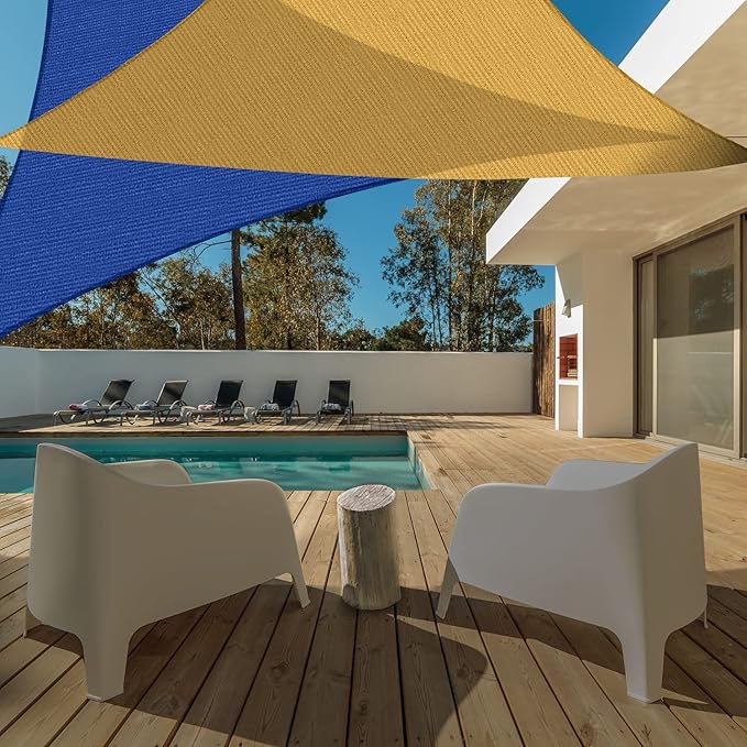 AsterOutdoor Sun Shade Sail Triangle 10' x 10' x 10' UV Block Canopy for Patio Backyard Lawn Garden Outdoor Activities, Cream