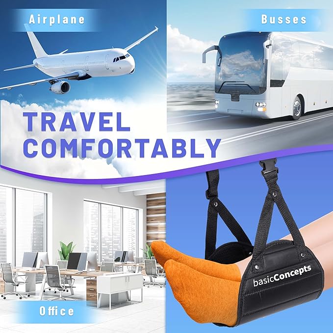 BASIC CONCEPTS Airplane Foot Hammock for Plane Travel Essentials - Airplane Travel Essentials, Long Flight Foot Rest - Plane Gadgets