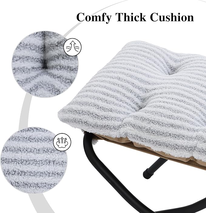 15"(H) Folding Ottoman, Foldable Footrest Stool, Portable Small Foot Stool for Couch, Collapsible Foot Rest Ottoman for Sofa, Accent Padded Ottomans for Living Room, Bedroom, Stripe Grey