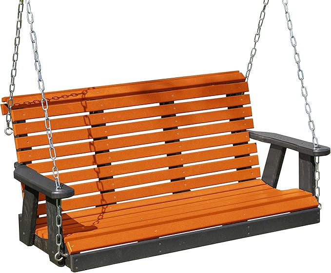 Poly Lumber Wood 5FT Porch Swing Amish Craftsmandship Made in USA HDPE with No wood fibers and 1000 lbs Limit. Stainless Steel Hardware.Signature Rollback design for Patio Outdoor Backyard Garden Park