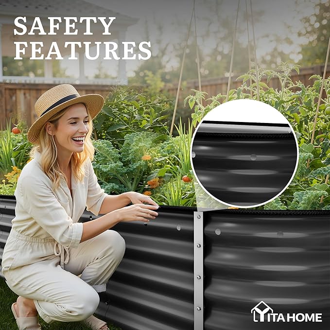 YITAHOME 17" Tall 9 in 1 Raised Garden Bed Kit,96x24 in Large Galvanized Metal Planter Box with Gloves & Safety Rubber, Outdoor Flower Bed for Plants Vegetables Flowers, Black