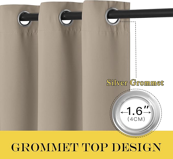 NICETOWN Blackout Curtain Drape 72 inch Long - Grommet Noise Reducing Thermal Insulated Modern Window Treatments for Bedroom Living Room (1 Panel, 52 x 72 Inch, Taupe)