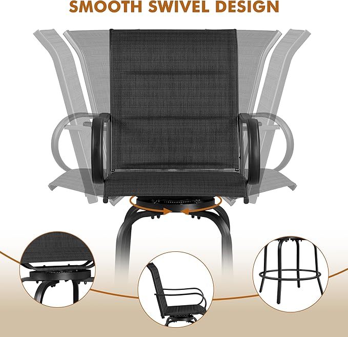 Yaheetech 6 Piece Patio Swivel Bar Stools Texteline Chairs with High Back/Armrest/Footrest, All Weather Padded Seating Outdoor Furniture Height Outdoor Chairs for Outside, Lawn & Garden