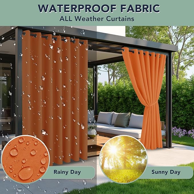 Outdoor Curtains for Patio Waterproof - 6 Panels Privacy Weatherproof Outside Curtains with Grommets for Pergola, Gazebo, Porch, Cabana, Balcony, 54 x 108 Inch, Mecca Orange