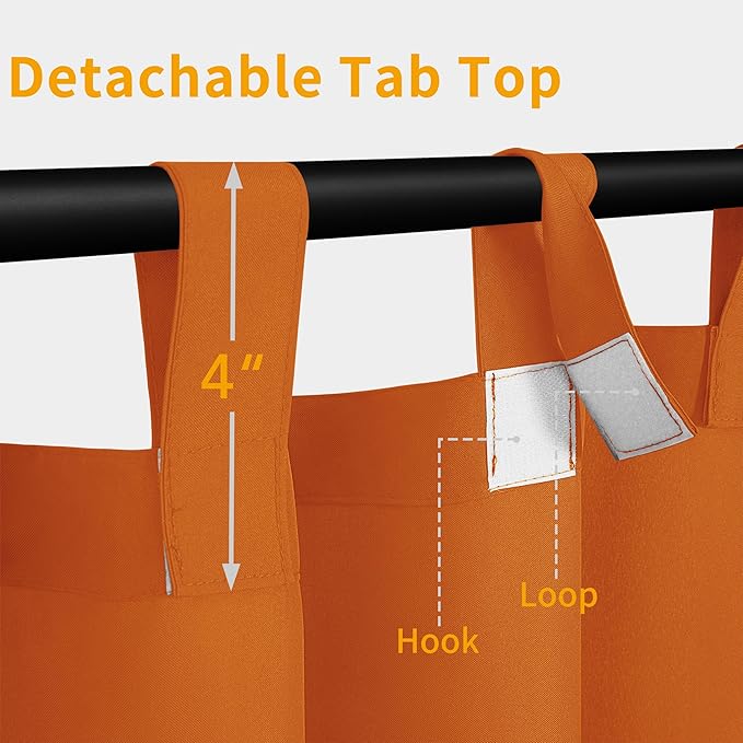 Easy-Going Outdoor Patio Curtains Detachable Tab Top Windproof Weatherproof Curtain for Cabana, Porch, Pergola and Gazebo, Tab Bottom Drape, 2 Panels, 110W x 84L inch, Orange