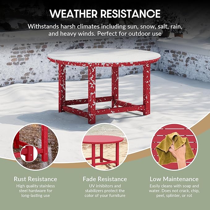 WestinTrends Malibu Low Outdoor HDPE Round Patio Coffee Table, Red